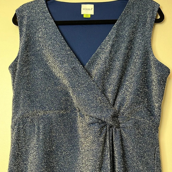 SERRA Dark Blue Shimmer Sparkly Ladies Front Knot Sleeveless Dress Size M - Picture 2 of 8